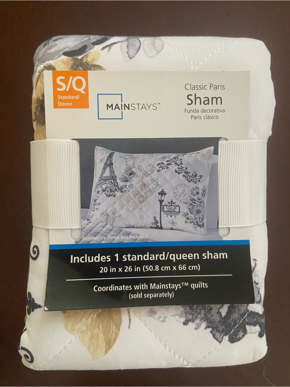 Mainstays White, Gray & Gold Classic Paris Decorative Sham